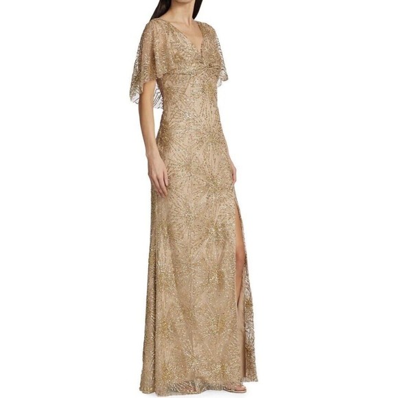 Marchesa Notte Gold Embellished Front Slit Gown Size 4 - Picture 1 of 16